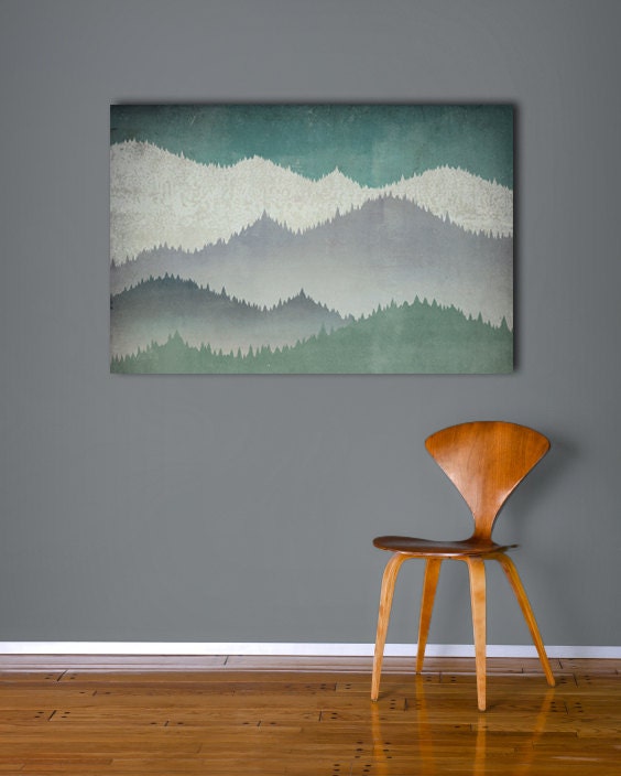FIRST SNOW winter mountains graphic art Stretched Canvas Wall Art -  24x36x1.5   inches  ReadY to Hang Wall Art