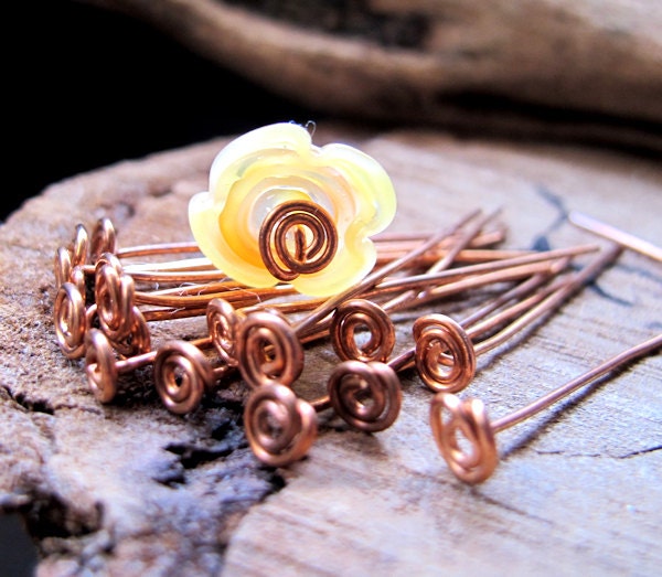 Handmade Copper Spiral Head Pins 20 gauge - Artisan Swirl Headpins 1.5 inch - Hand Crafted Findings 10 pcs