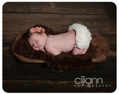 Cream Chiffon ruffle Bum Baby Bloomer Diaper Cover and baby Girl Itty bitty headband  with Coral roses- Perfect Photo Prop