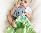 Gray Robot Security Blanket, Lovey Blanket, Satin, Baby Blanket, Stuffed Animal, Baby Toy - Customize Color - Add Monogramming