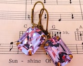 Vintage Alexandrite Swarovski Earrings Lilac Pale Purple Wisteria Retro Emerald Cut Crystal