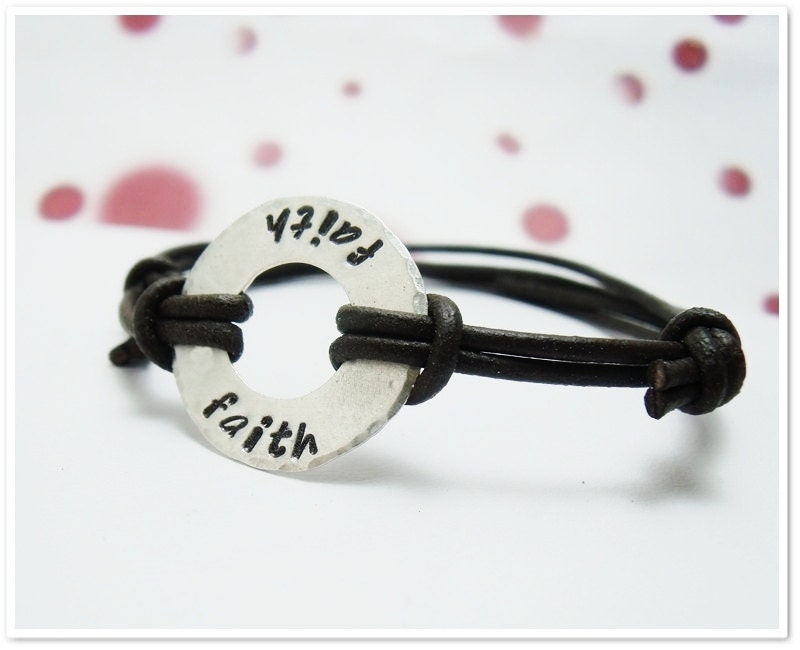 SALE -Sterling and Leather Bracelet for Women - Sterling Silver  Washer with Adjustable Leather Cord- Fathers Day - Gifts for Dad
