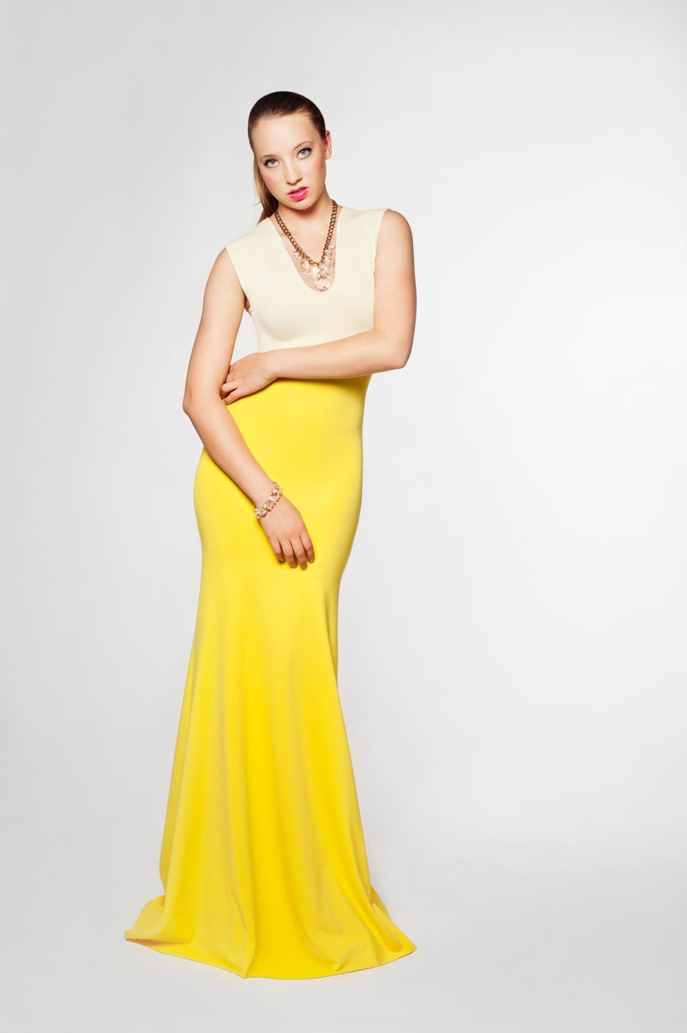 Two Tone V-Neck Maxi Dress