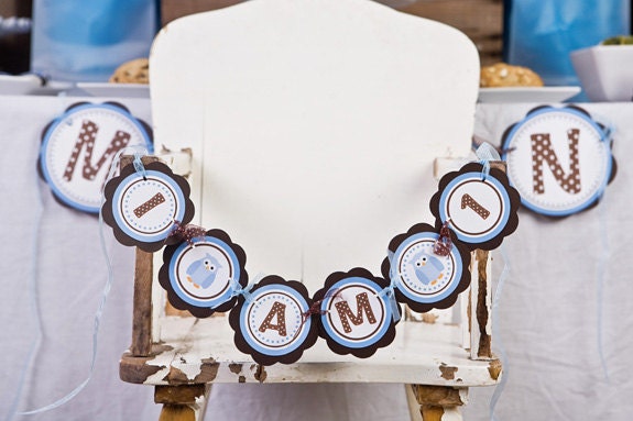 Owl Birthday Party - I AM 1 MINI BANNER - Owl Theme Happy First Birthday Party Decoration, Owl Boy Birthday Decorations in Blue & Brown Il_170x135