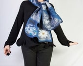 Nuno felted fiber art statement scarf in blue / extralarge and extralong - winter shawl to wrap in cozy & warm