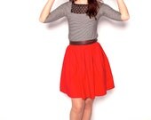 Full Cotton Red Womens Skirt Aline French Nautical Cotton Market Shirring Blue Yellow, Elastic Waist - JULIETTE