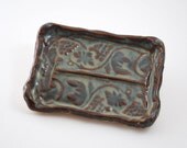 Stoneware Soap Dish - Autumn Grapevine Hand built Soap Dish - Brown Cream and Green Glaze