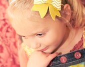 Chevron Felt Bow Headband Pink Turquoise Purple  Mustard Yellow on a Skinny Elastic Headband or Clip  Photo Prop