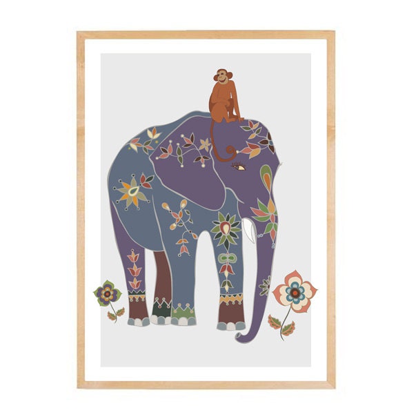 Indian Elephant & Jungle Monkey II ( From India with love, Elephant Blue, Baby monkey, Jungle animals )