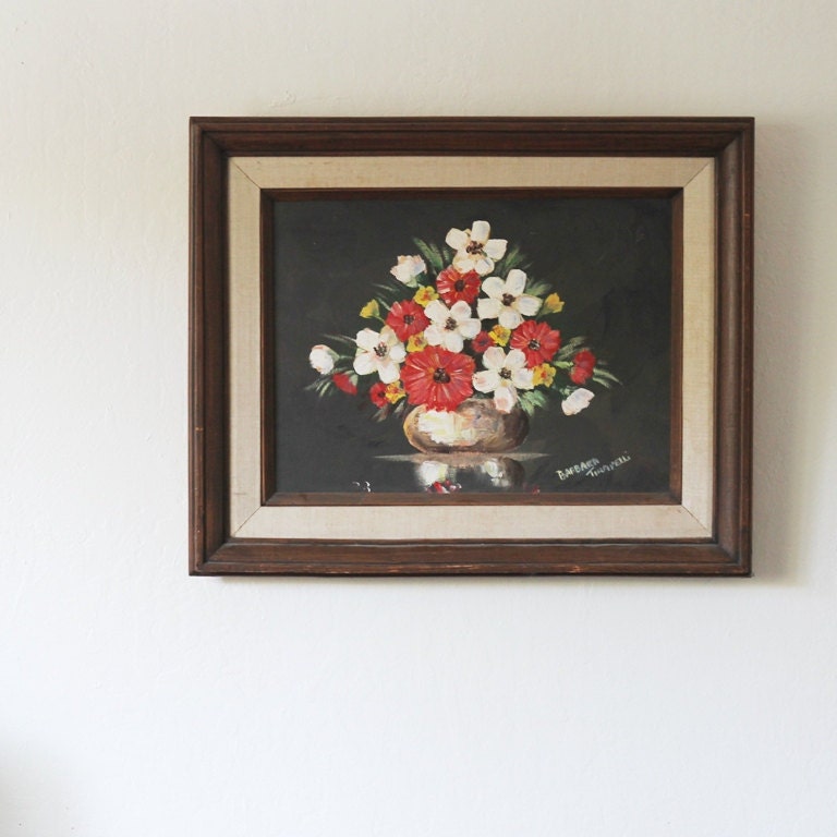 Vintage Painting, Flowers in a Vase - Original Still Life Art