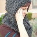 Gray hooded scarf, chunky, scarf, gray, chunky scarf, gray scarf, charcoal, winter, spring, scoodie