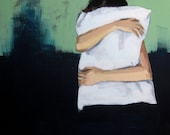 So Cozy . giclee art print of girl hugging pillow