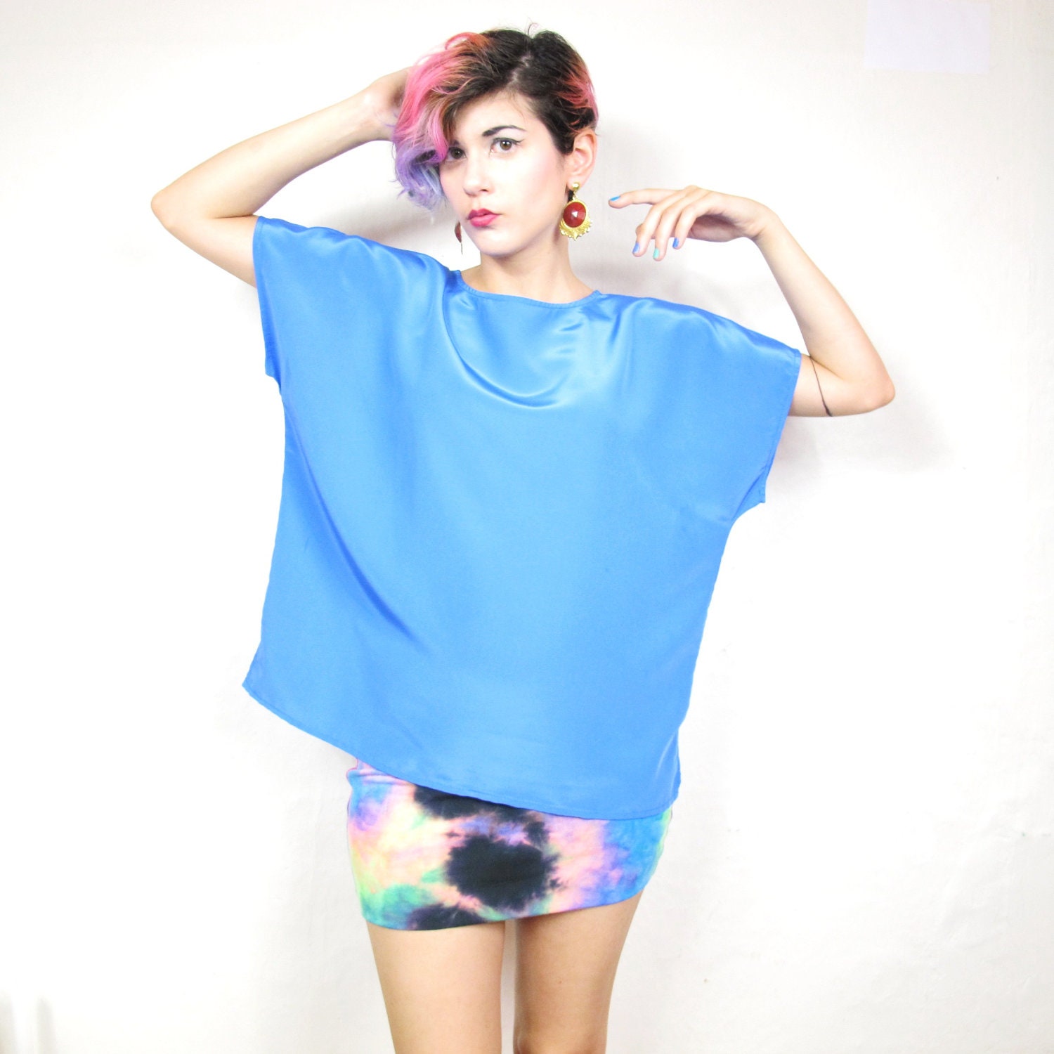 90s Minimalist Periwinkle Blue Slouchy Top (S/M/L)