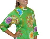 SALE - Vintage Dress Maxi Hostess Gown Green Asian Print