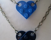 Blue or Dark Blue Heart Brick Necklace (Choose One Color)