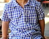 boys shirt l size 4 l lilac purple gingham plaid seersucker short sleeved shirt l handmade l Ready to Ship