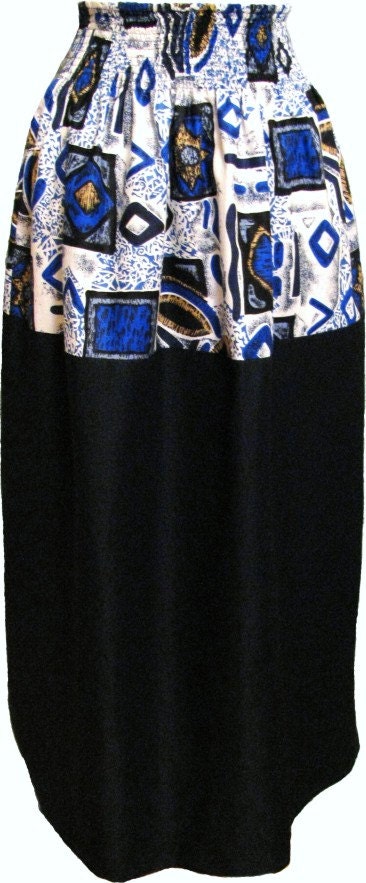Handmade Long Patchwork Blue Jean and Cotton Skirt Patchwork Skirt One Size
