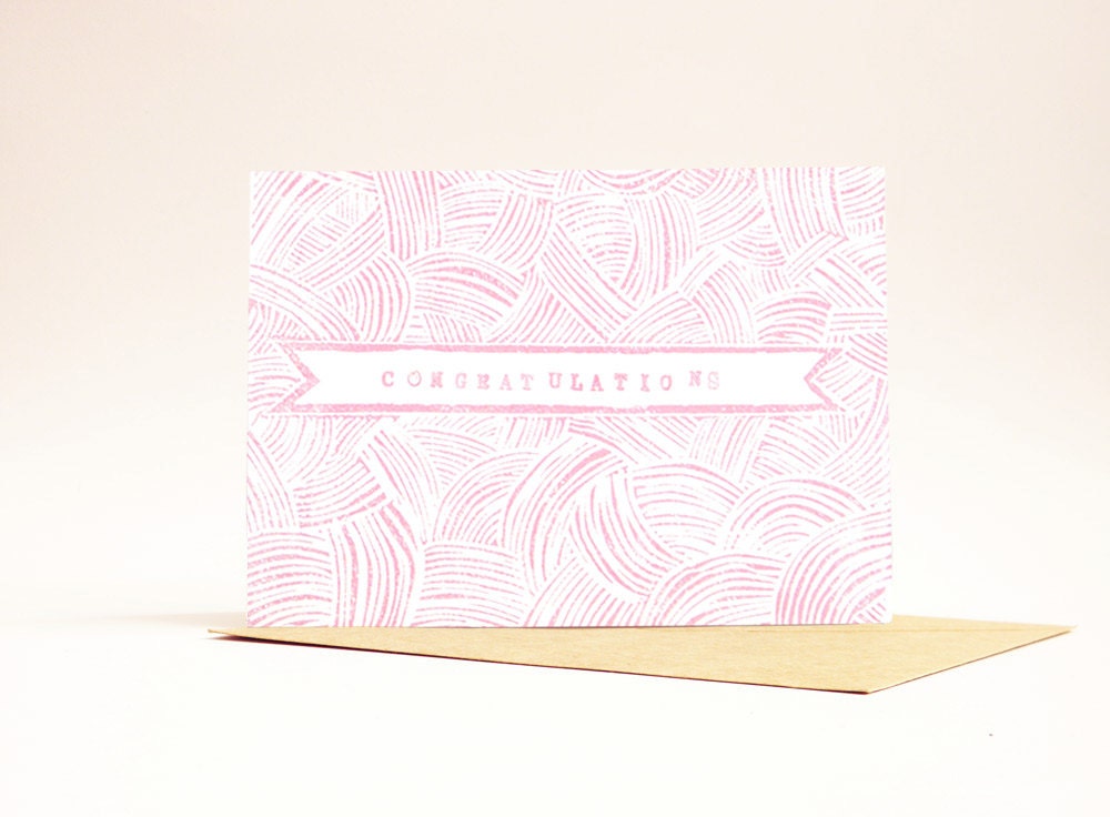 Baby Girl Card Linocut Block Print Congratulations Card