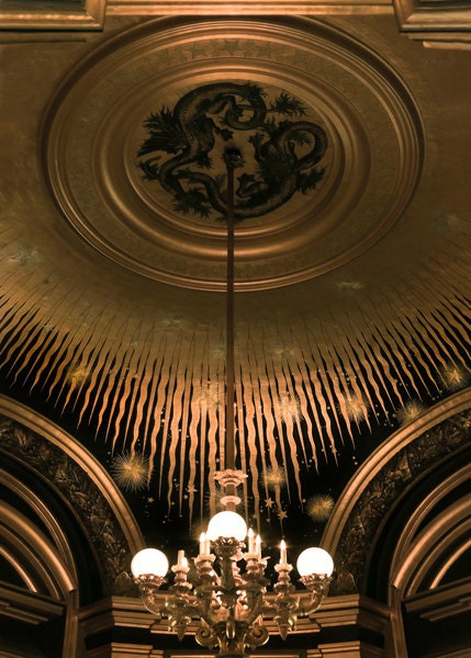 Paris Wall Decor, Opera House, Chandelier, Paris Photography, Stars and Dragons, gold and black, Men, Drama 5x7