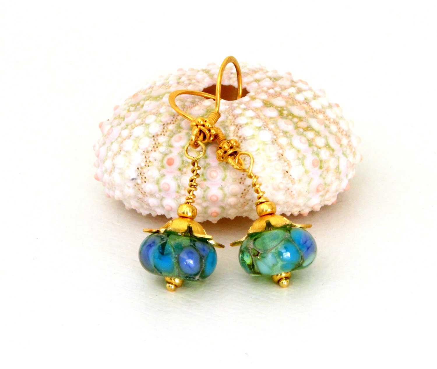 Turquoise Glass Bead Earrings. Lampwork Bead Earrings for Summer. Small Drop Earrings. Lampwork Jewelry.  Gifts for Mom.