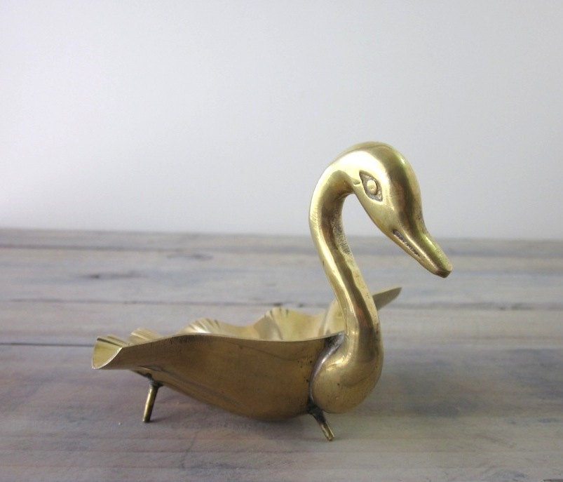 Vintage Brass Swan Dish