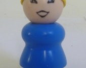 Vintage Fisher Price Little People Blonde Woman Blue Dress