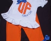 NEW  ITEM Gators Outfit Ruffled Hem Puffy Sleeve T-Shirt and Monag Pants with Bow