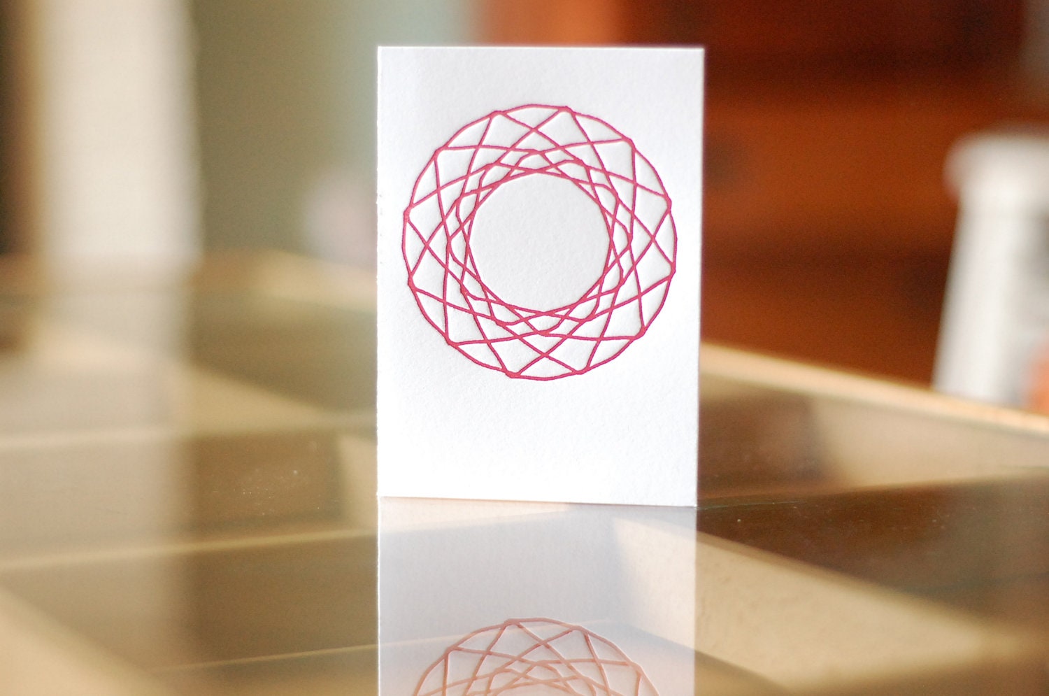 Letterpress Hypotrochoid Card in Dark Red