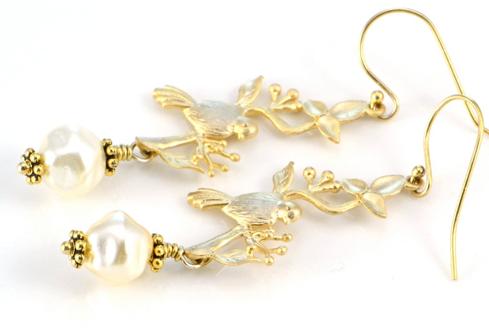 Birds and Pearls Earrings