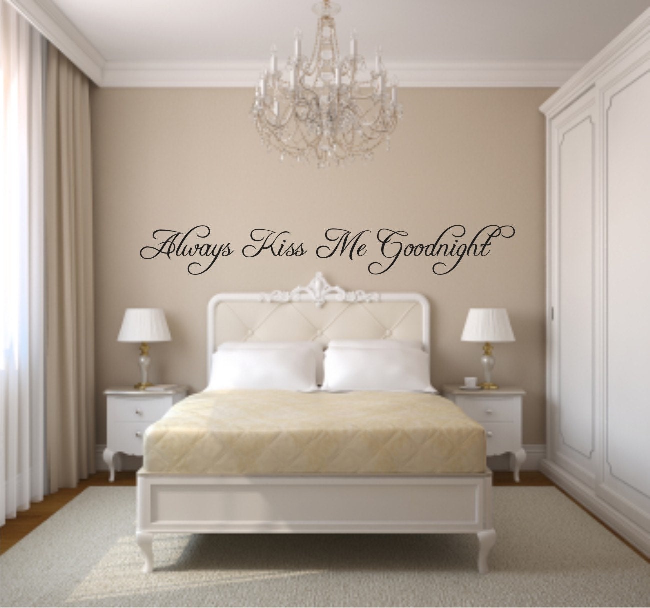 Vinyl Wall Decal Always Kiss Me Goodnight - Kiss Vinyl Wall Decal - Love Wall Decal