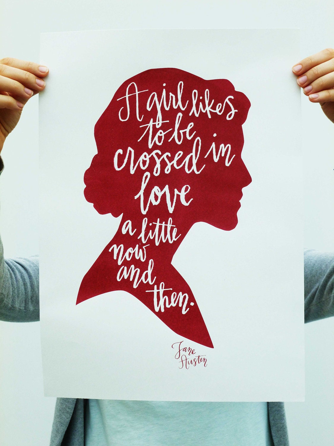 Jane Austen Quote Cameo Calligraphy Screen Print