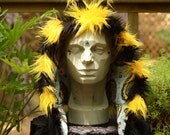 HOney BEE Hood -- Black & Yellow stripe faux fur animal Hat Spirit hood - unique costume Electric Forest furry funky fun adult unisex