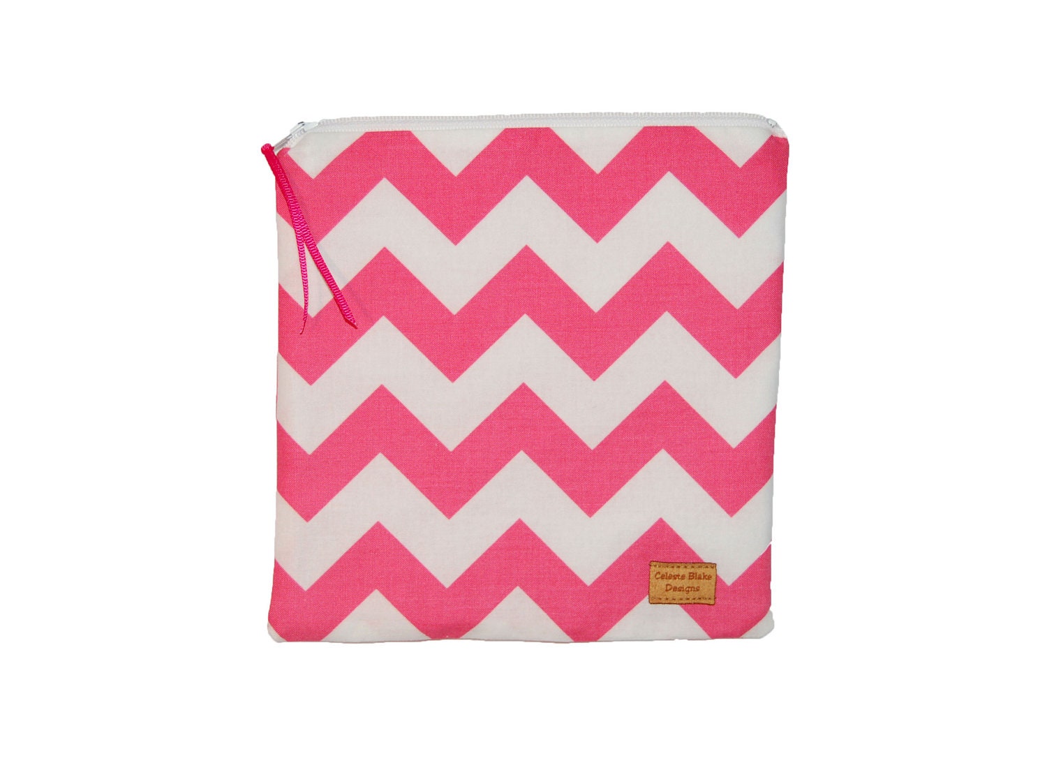 Hot Pink Chevron Stripe - Sandwich Size Reusable Bag -  Eco Friendly - Zippered Bag - Zipper Closure
