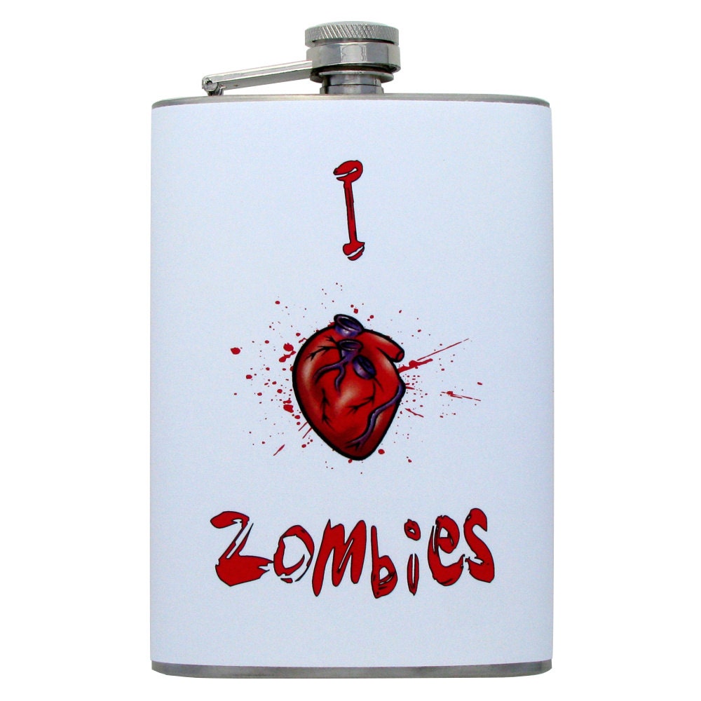 I HEART Zombies Flask Funny,  Handmade (8 Ounce)