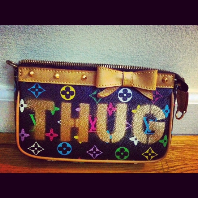SALE - The THUG LIFE - Louis Vuitton Inspired Vintage Clutch with Gold Hardware and Bow - Wearable Art - Original Design