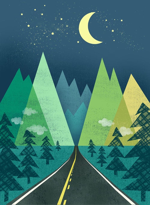 The Long Road at Night Print