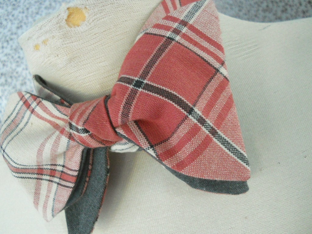 Soft Red Plaid Reversible Bowtie
