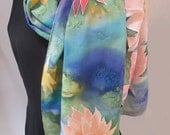 Water Lilies Hand-Painted Scarf Silk Crepe De Chine