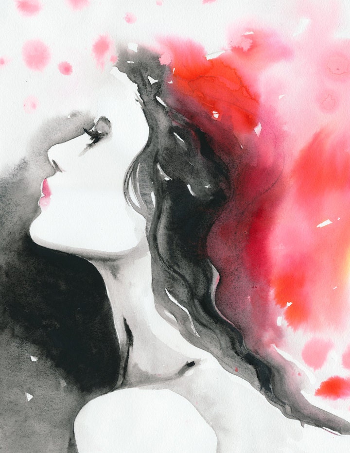 Watercolor Fashion Illustration, Print of Original Watercolor Painting, titled: Paris Red