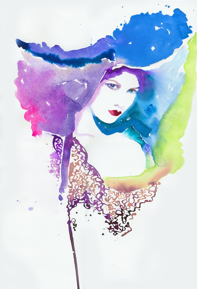 Original Watercolor Fashion Illustration, Watercolour Painting, titled: VWModelink3