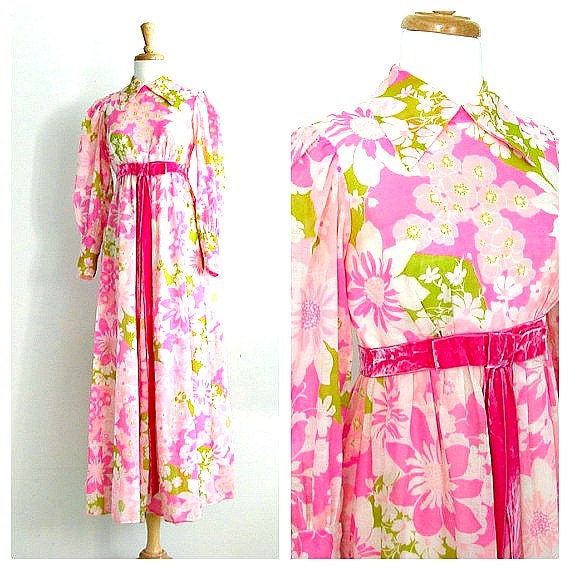 Vintage 1960s Dress / 60s pink dress / emma domb / boho wedding dress / long dress  / garden party dress / small medium