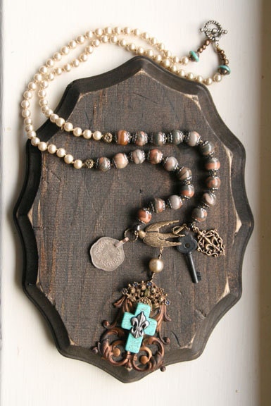 Vintage Brass Scroll with Turquoise Cross and Charm Necklace