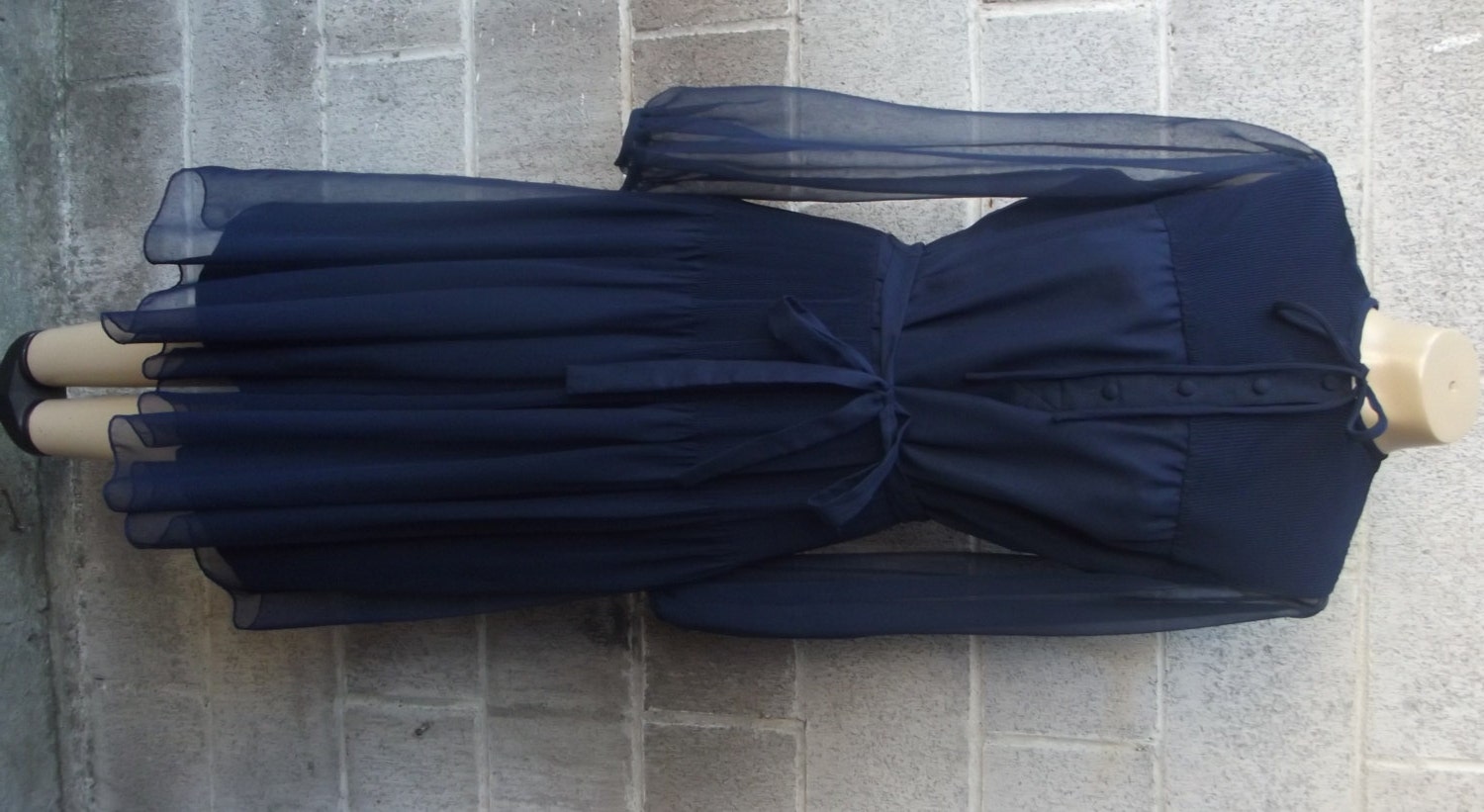 1970s or early 80s Long Sleeved dress.   I magnin, Sheer overlay and Tiers No 31101