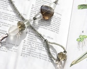 on Vacation / Smoky Gray Beaded Bookmark with Antique Roller Skates Miniature Replica - Frosted Beach Glass - Mocha Coffee Crystal tagt