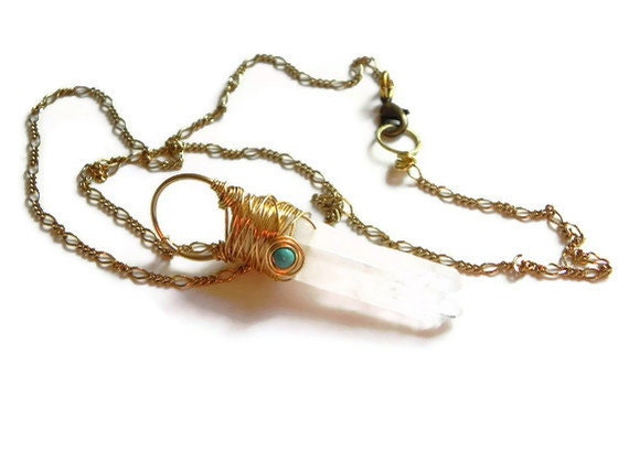minimalist crystal necklace, crystal beadwork necklace, rough crystal necklace, crystal point necklace