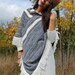 Vintage 60s Black White and Gray Knit Poncho with Fringe