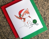 orange and white cat in santa hat holiday christmas cards (blank or custom inside) with red or green envelopes - set of 10