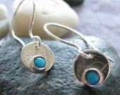 DEC Turquoise Silver Leaf Disc Earrings, Sleeping Beauty: December Birthstone