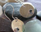 NOV Blue Topaz Silver Leaf Disc Earrings : November Birthstone