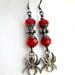 Spider Earrings - Red & black gunmetal - Wild Wild West movie inspired - red dangle earrings - Steampunk jewelry